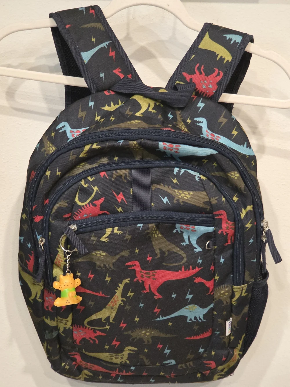 Kids Dinosaur Print Backpack with Red Accents
